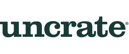 'Uncrate logo in dark green lettering on a transparent background.'