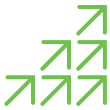Green arrows pointing to the upper right, arranged in a staircase pattern.