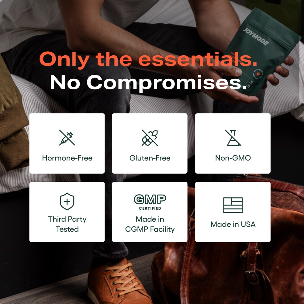 A person holding a package with product claims: Hormone-Free, Gluten-Free, Non-GMO, and more.