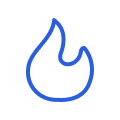 Blue flame icon on a white background.