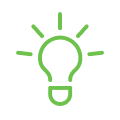 Green light bulb icon on a white background.