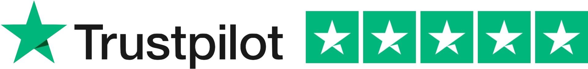 Trustpilot logo with five green stars.