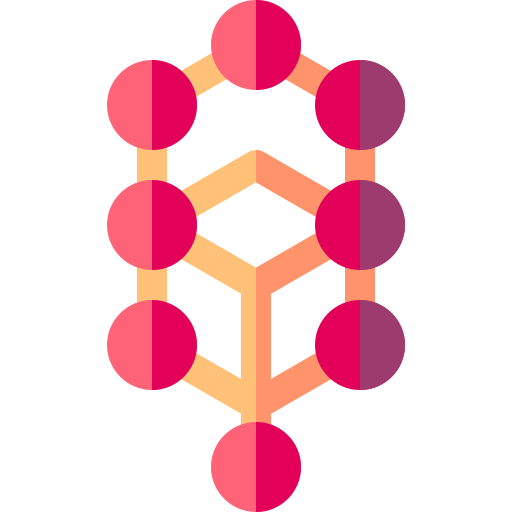 Abstract geometric design with pink circles and orange lines.
