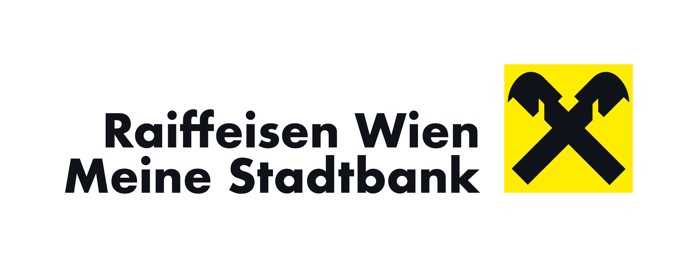 Logo with text 'Raiffeisen Wien Meine Stadtbank' and crossed hammers on yellow background.
