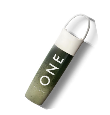 A green and white bottle labeled 'ONE' with a handle.