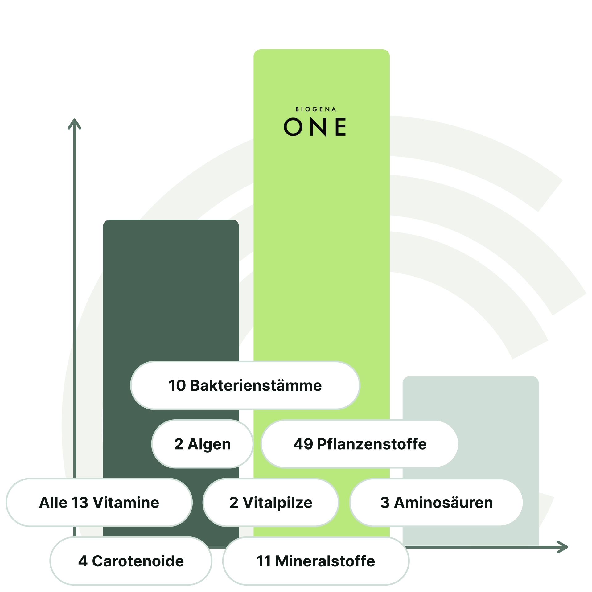 Bar chart with nutritional components like vitamins, minerals, and plant substances.