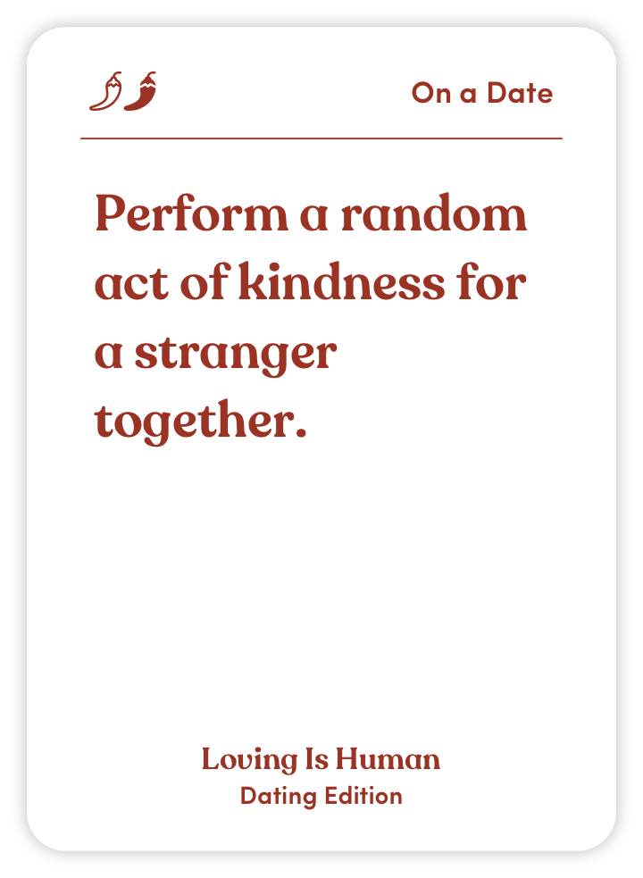 Card with text suggesting an act of kindness date idea.