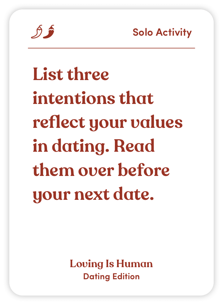 Card with dating advice about setting intentions before a date.
