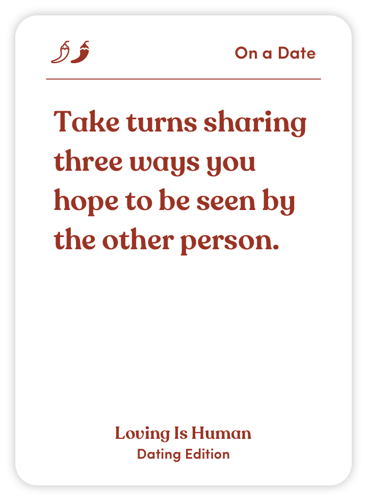 Card with prompt about sharing three ways to be seen by another person.