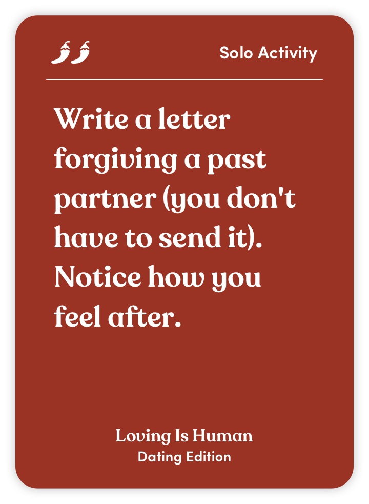Red card with text about writing a letter forgiving a past partner.