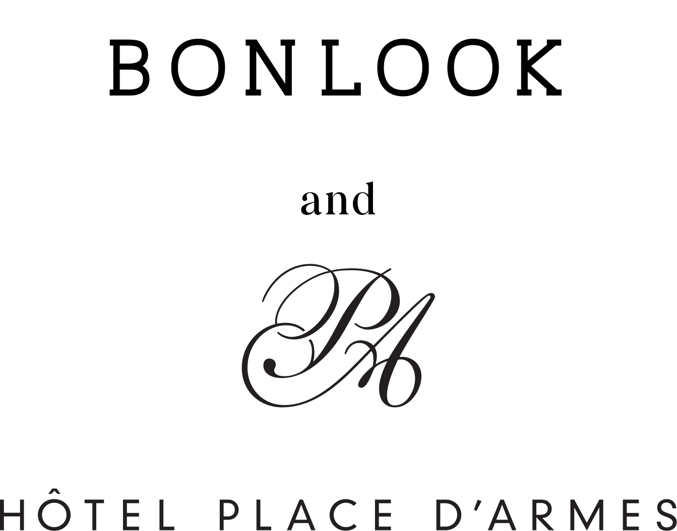 Logos for Bonlook and Hôtel Place D'Armes, with a 'PA' monogram in the center.