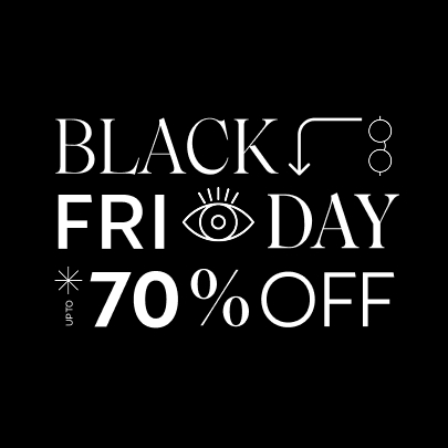 'Black Friday 70% off advertisement on black background.'