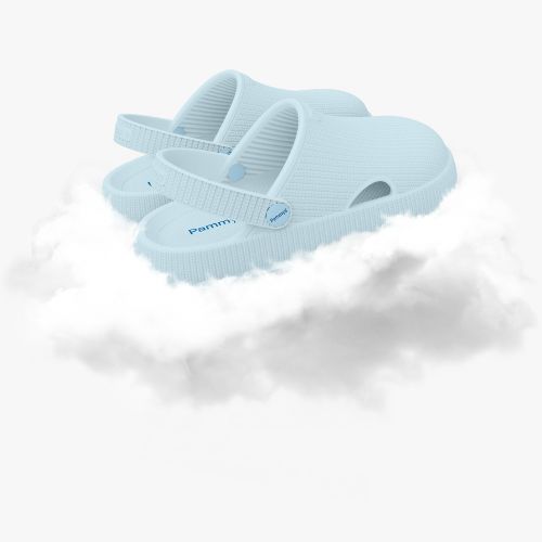 Light blue sandals floating on a cloud.