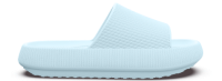 Light blue slide sandal with textured strap and sole.