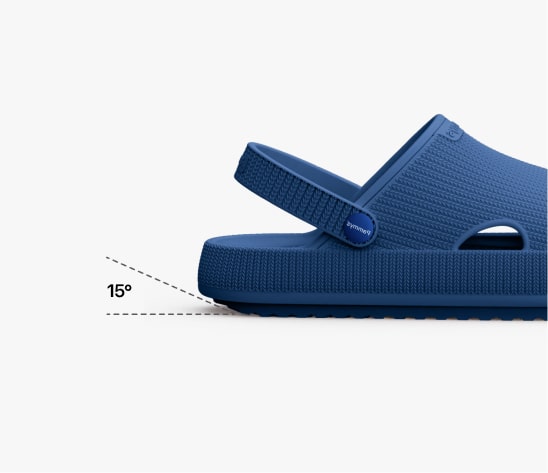 Blue sandal with a 15-degree angle measurement on a white background.