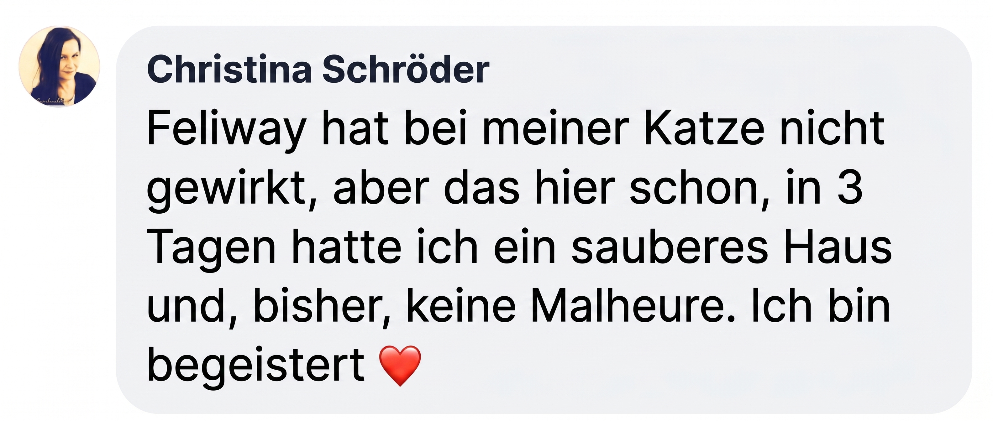 A screenshot of a text review in German by Christina Schröder, with her profile picture and a heart emoji.
