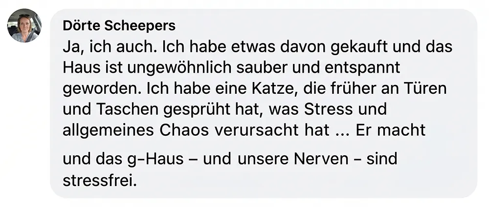 A screenshot of a testimonial in German from a user named Dörte Scheepers.