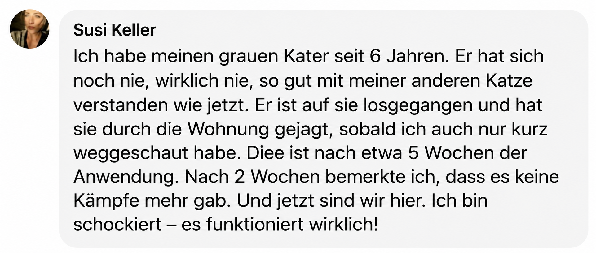A screenshot of a customer review in German from Susi Keller, with her profile picture.