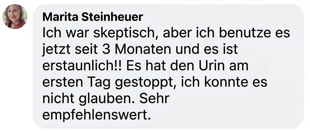 A screenshot of a positive customer review in German from a user named Marita Steinheuer.
