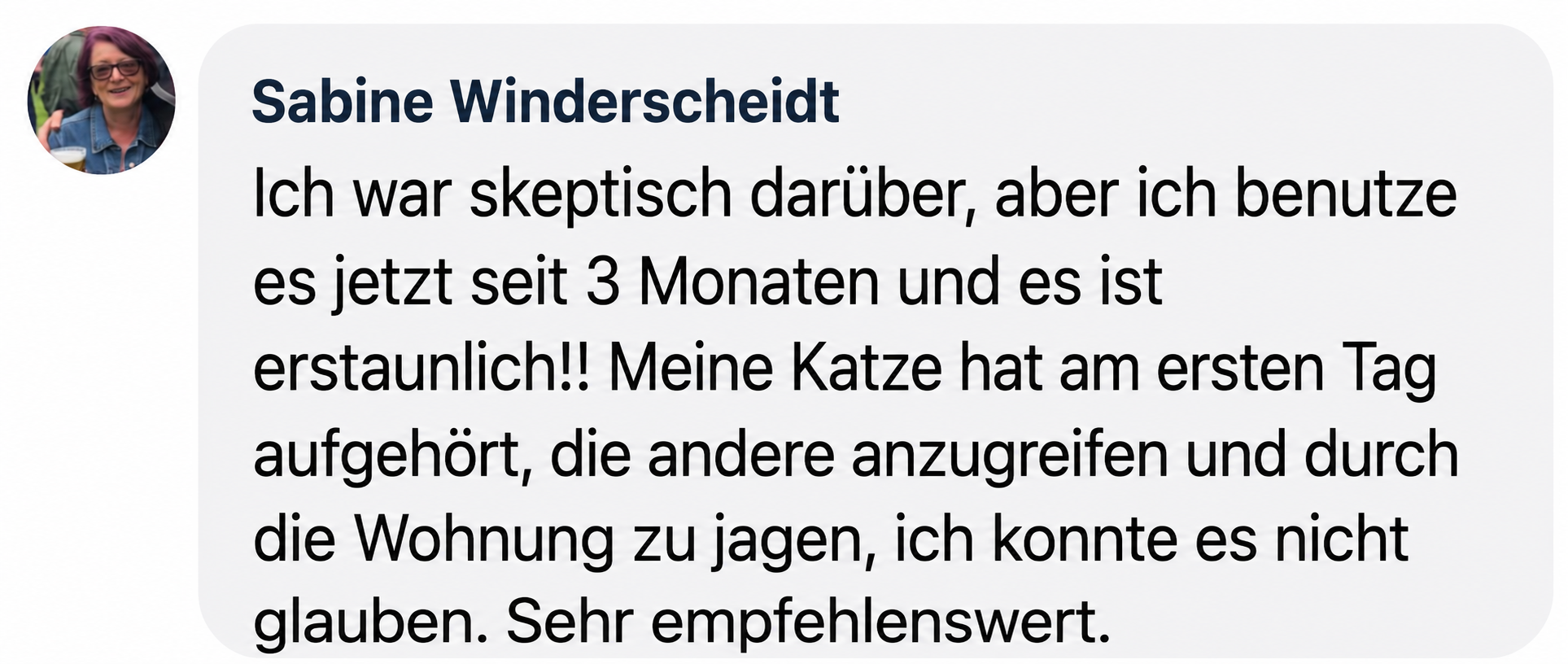 A testimonial from Sabine Winderscheidt, with her profile picture and a block of German text.