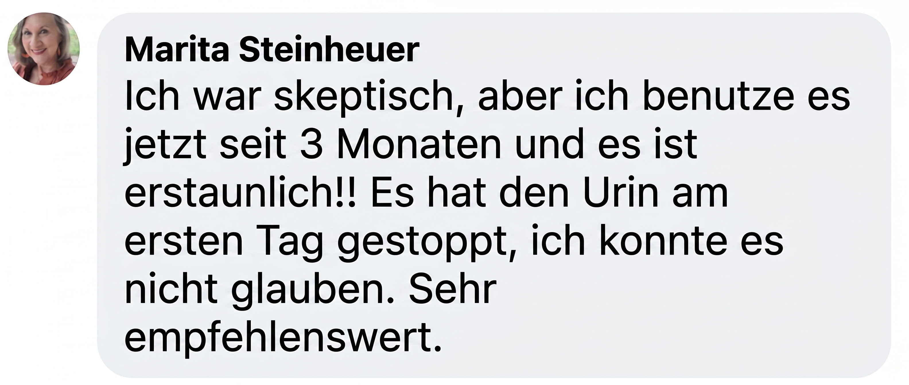 A screenshot of a testimonial in German from Marita Steinheuer with her profile picture.