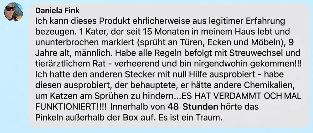 A screenshot of a product review in German by Daniela Fink, with her profile picture.
