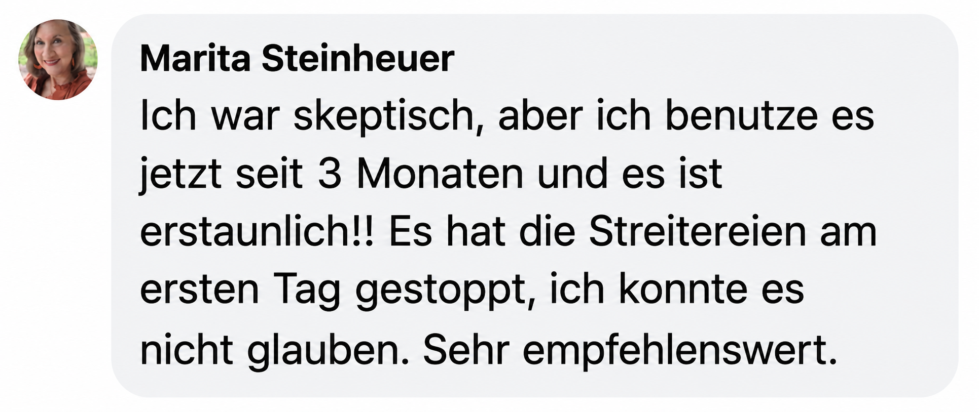 A testimonial from Marita Steinheuer with her photo and a positive review written in German.