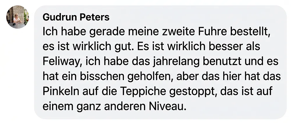 A screenshot of a testimonial in German from a user named Gudrun Peters.