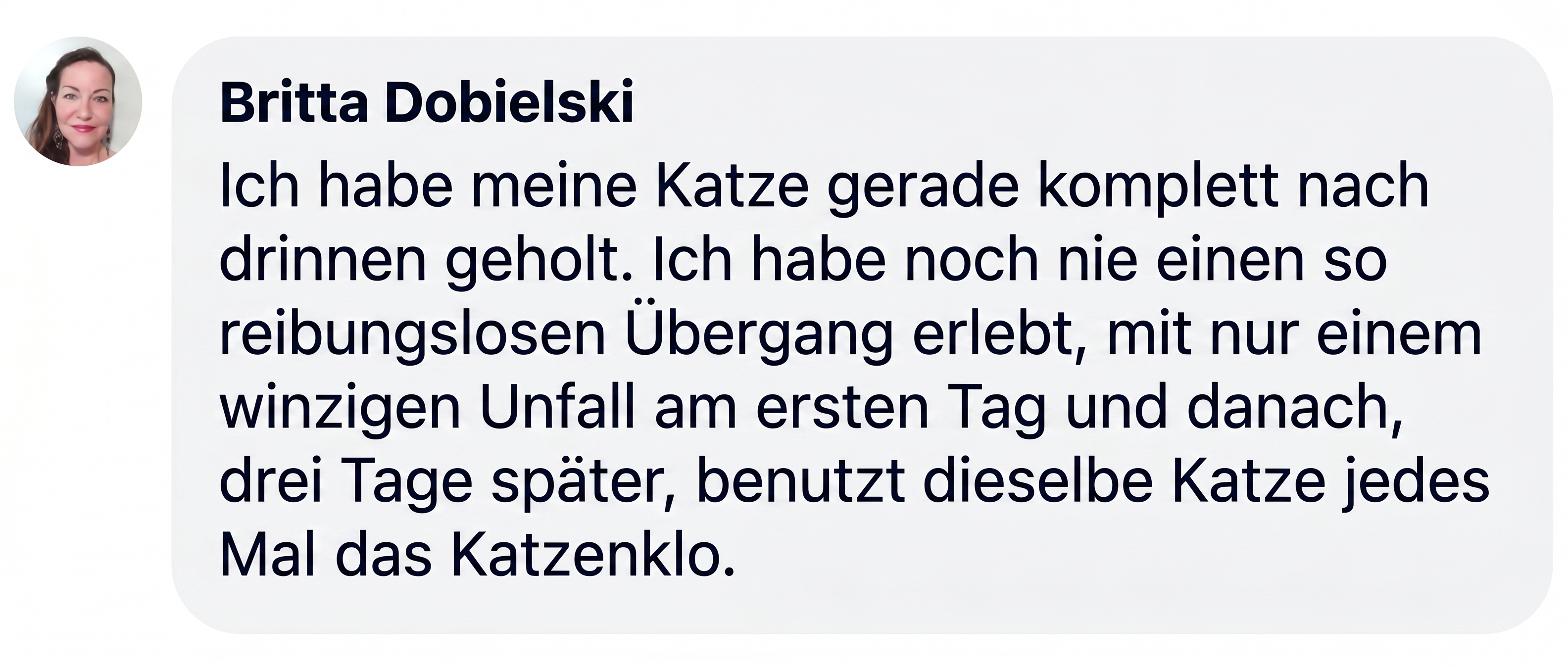 A screenshot of a testimonial from Britta Dobielski, showing her photo and a block of German text.