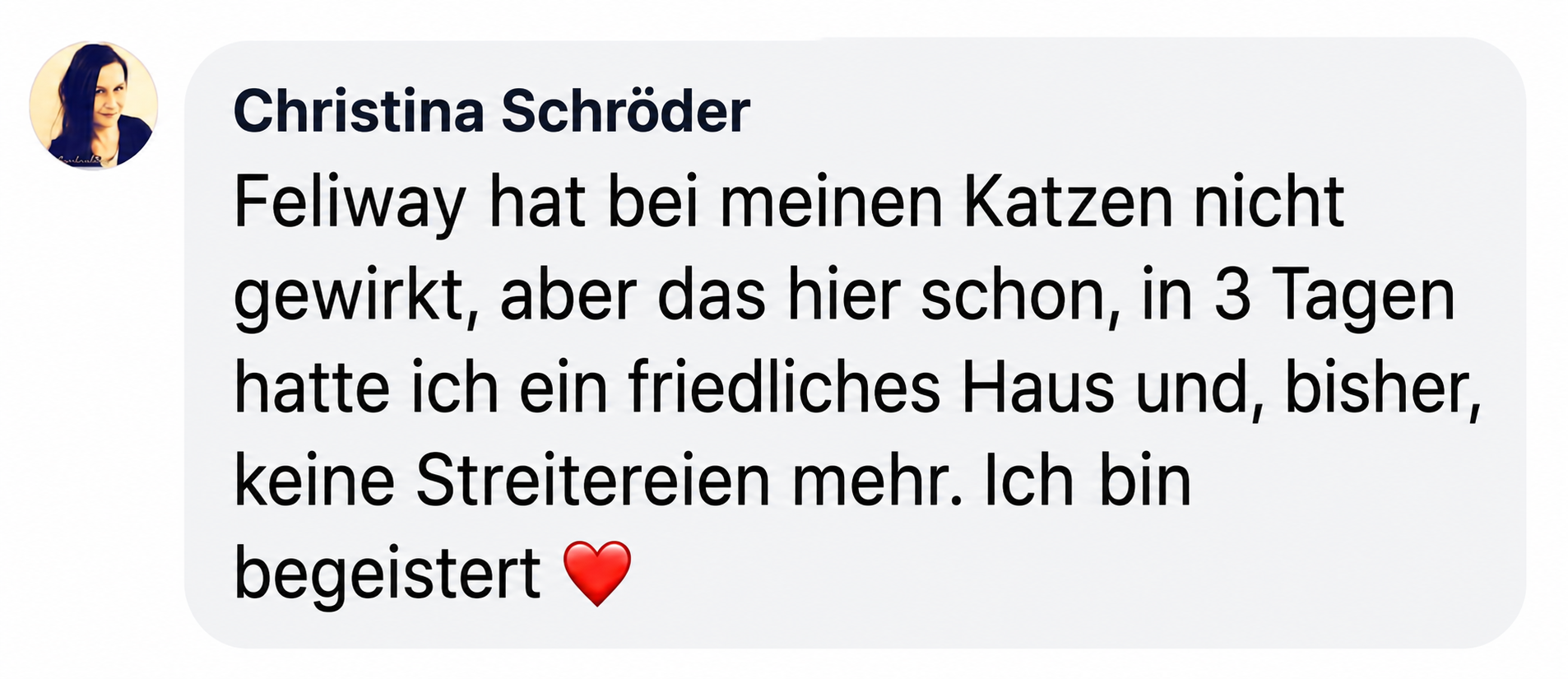 A screenshot of a testimonial in German from Christina Schröder with a profile picture and heart emoji.
