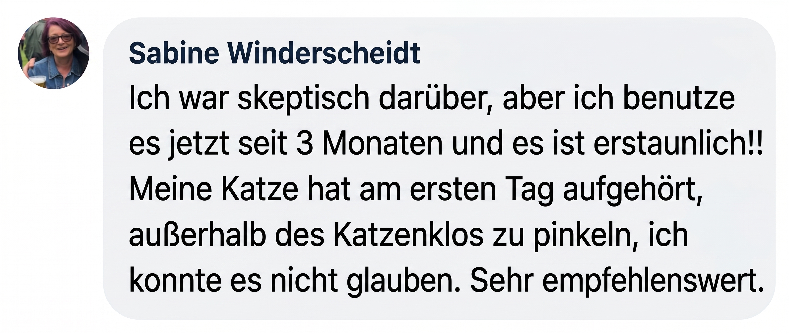 A screenshot of a customer testimonial in German from Sabine Winderscheidt, with her profile picture.