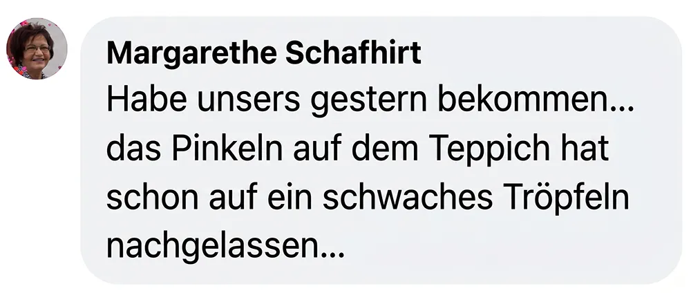 A screenshot of a comment in German from a user named Margarethe Schafhirt with her profile picture.