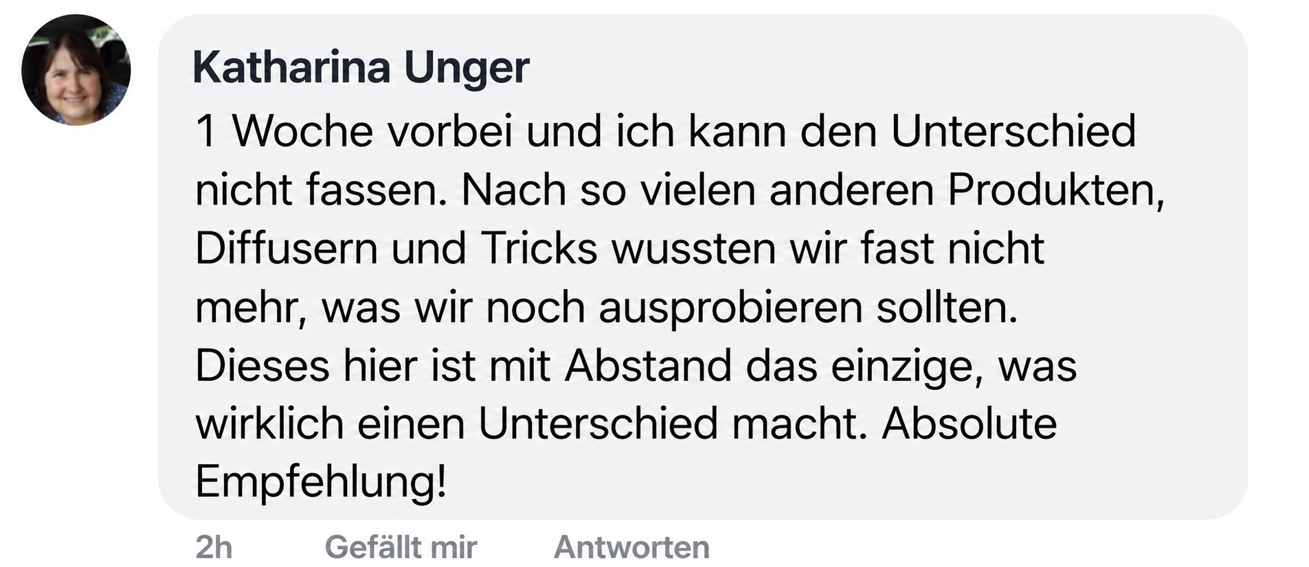 A testimonial in German from a user named Katharina Unger with her profile picture.