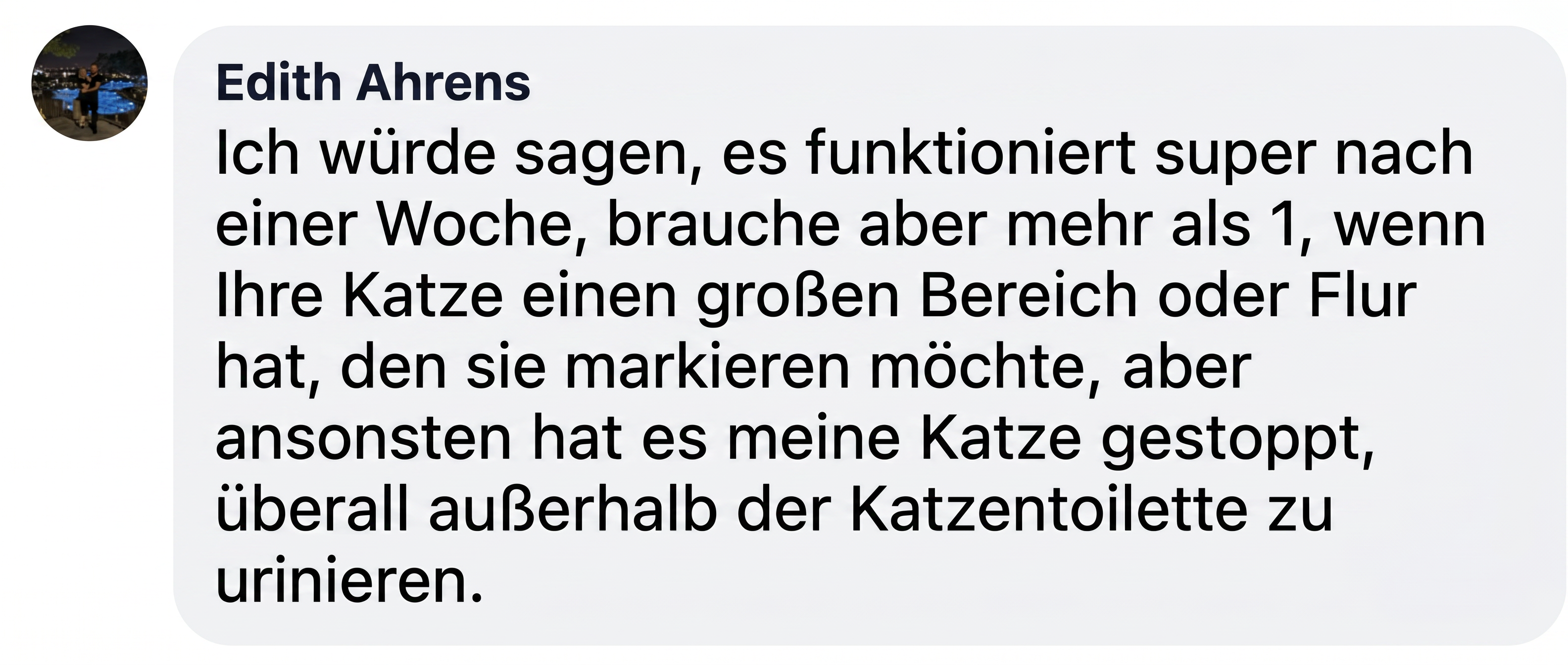 A screenshot of a customer review in German from Edith Ahrens about a cat product.