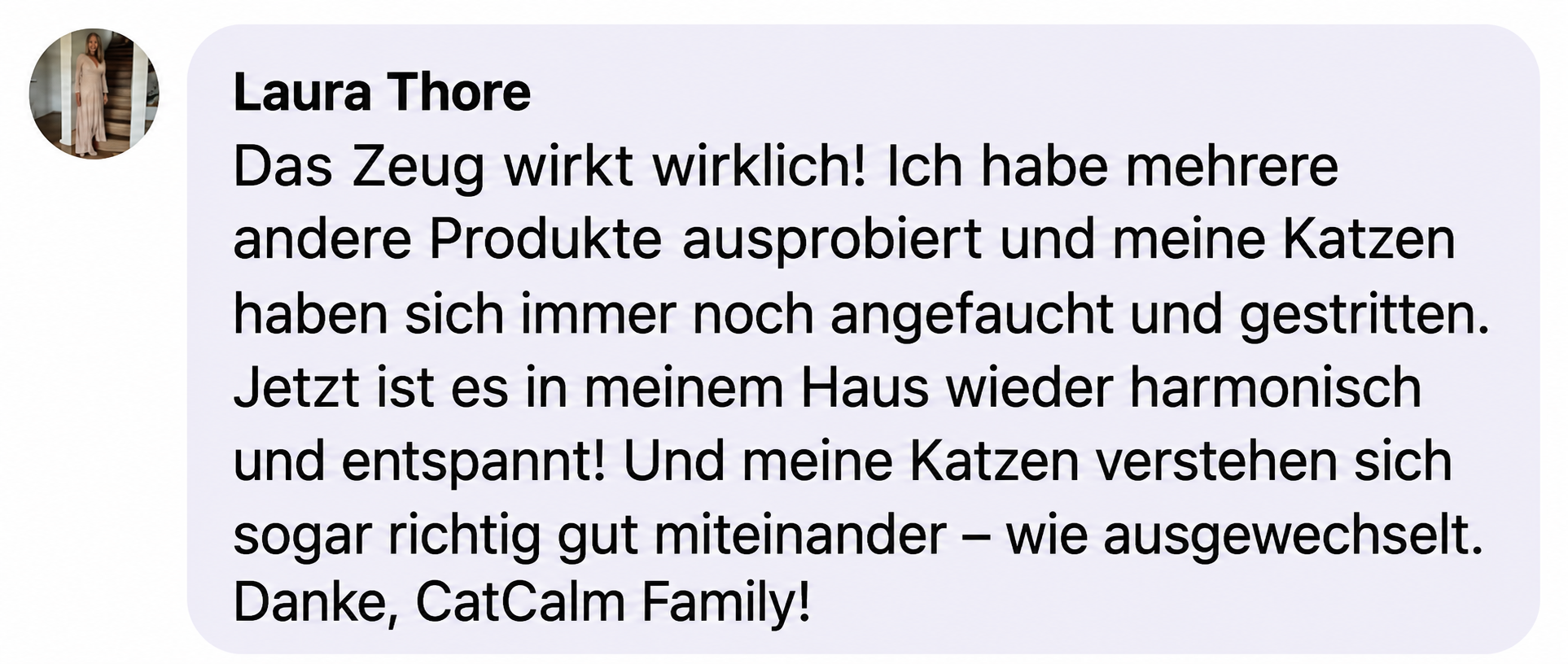 A screenshot of a customer testimonial from Laura Thore in German, next to her circular profile picture.