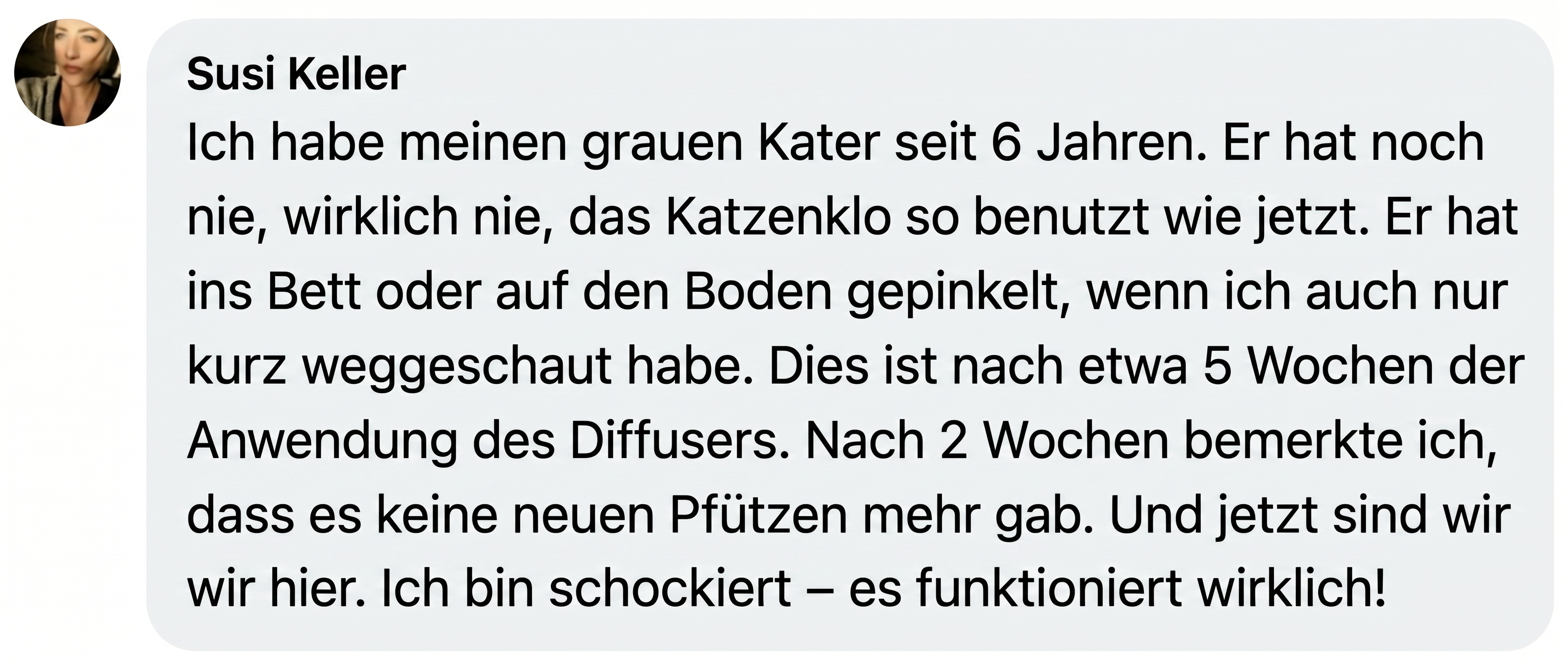 A screenshot of a testimonial in German from a user named Susi Keller.
