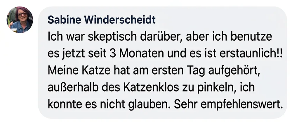 A screenshot of a testimonial in German from a user named Sabine Winderscheidt with her profile picture.
