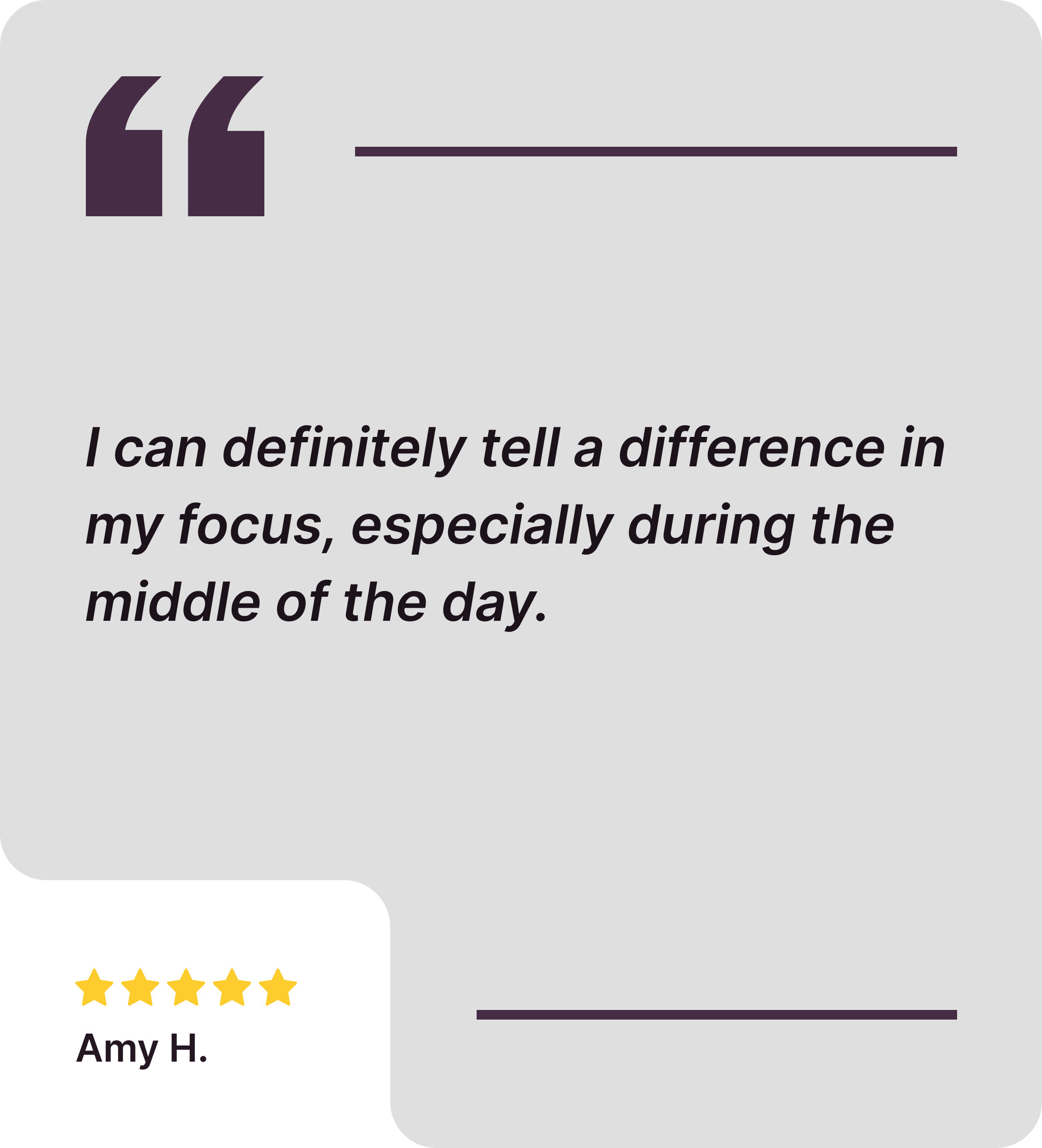 Quote with five-star rating and name 'Amy H.'