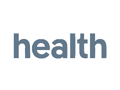 The word 'health' in a blue-gray, lowercase, sans-serif font on a white background.