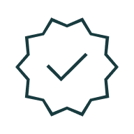 An icon of a checkmark inside a multi-pointed starburst seal.