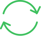 A green icon of two curved arrows chasing each other in a circle.