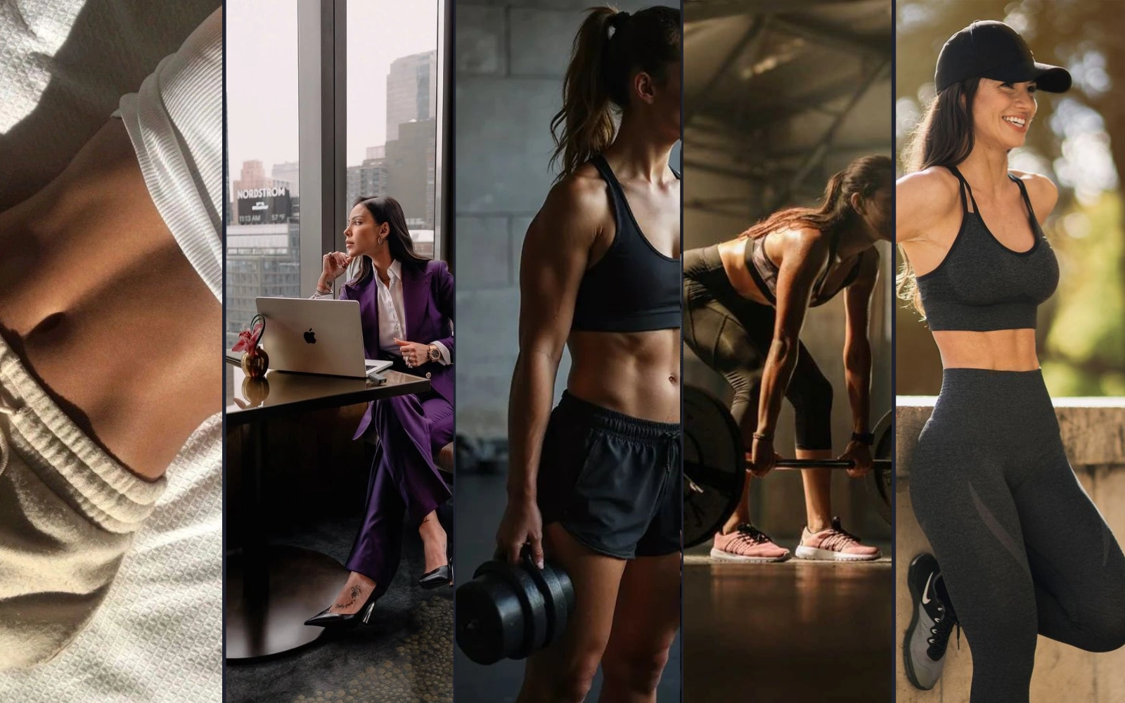 Collage of fitness and work lifestyle images.