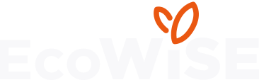 Logo with the text 'EcoWiSE' and an orange leaf design above.