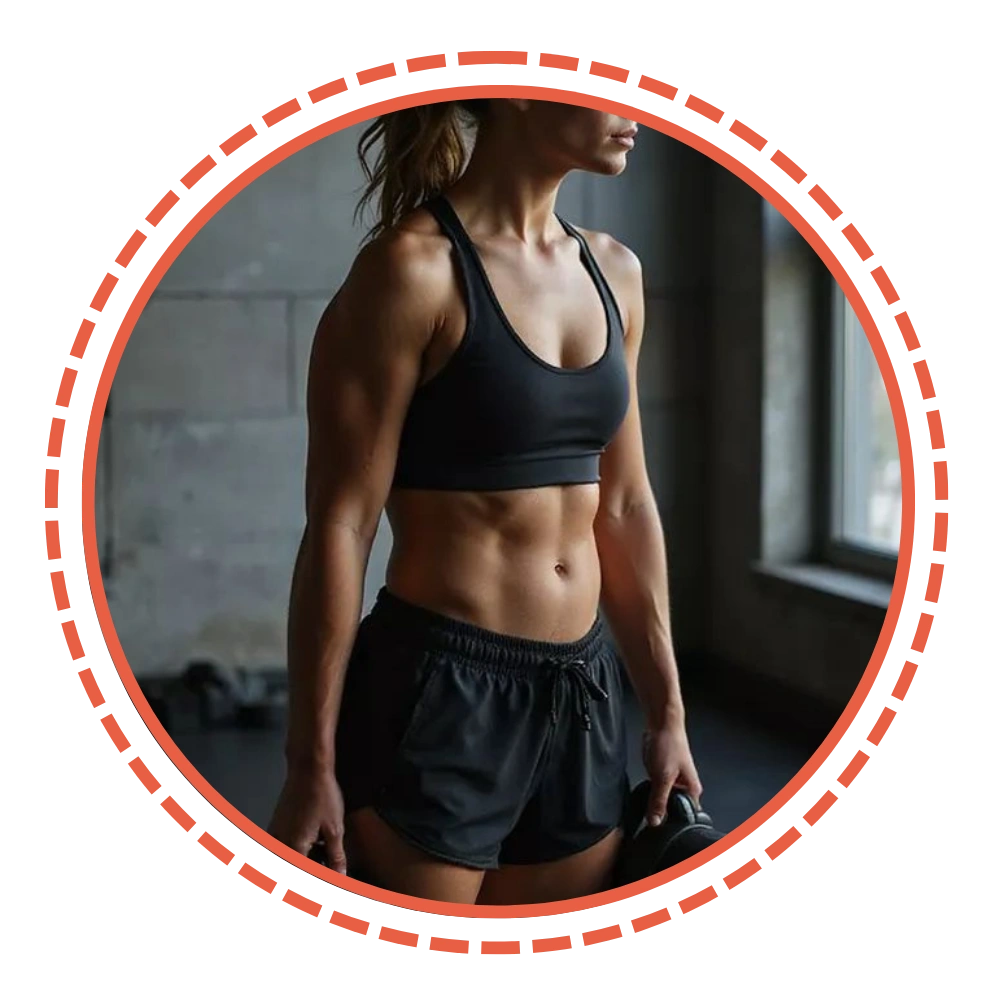 Person in sports attire holding a kettlebell indoors.