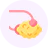 Illustration of spaghetti with a fork in a circular design.