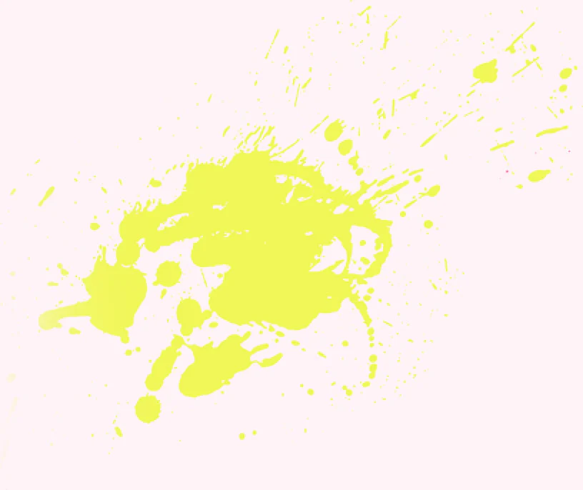 Yellow paint splatter on a pale pink background.
