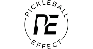 The black and white logo for Pickleball Effect, featuring the letters PE inside a circle.