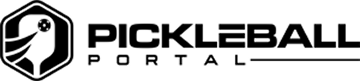 The black and white logo for Pickleball Portal, with a hexagonal icon of a paddle hitting a ball.