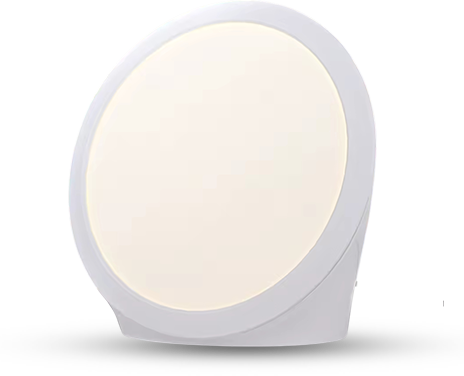 Round, white, modern-looking lamp with a simple design.