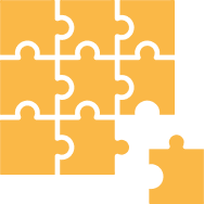 Yellow puzzle pieces with one missing piece on a green background.